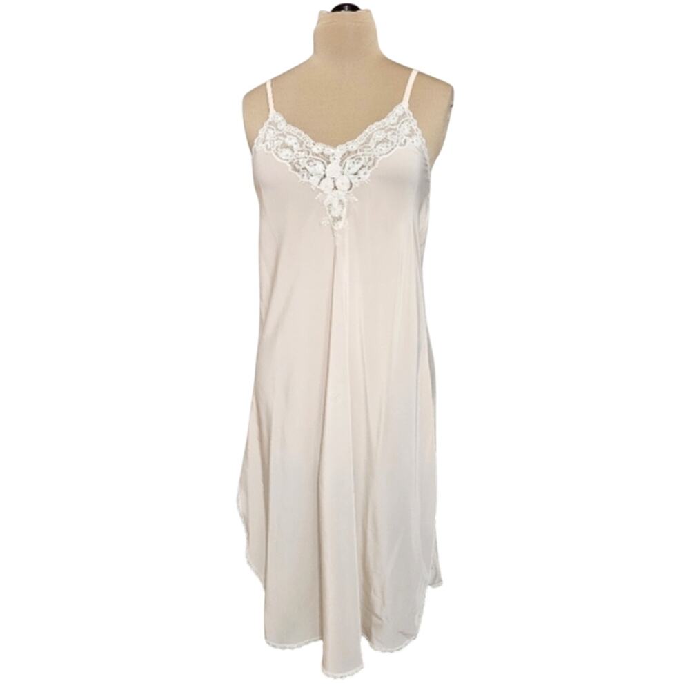 Sara Beth Vintage Lace Peachy‎ Pink Midi Satin Feminine Romantic Flirty Nightie